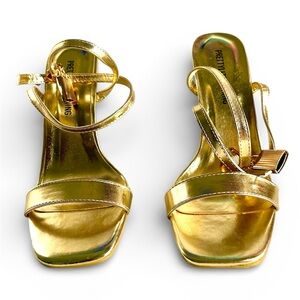 PrettyLittleThing Metallic Gold Sculpted Heel Sandals
